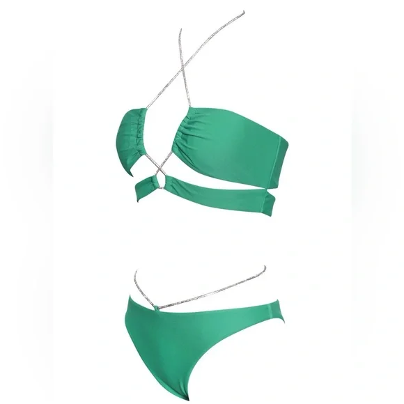 Miss Circle Danica Crystal Tie Bikini - Green - Crystal Top/Bottom - Size M NWT! - Picture 3 of 7
